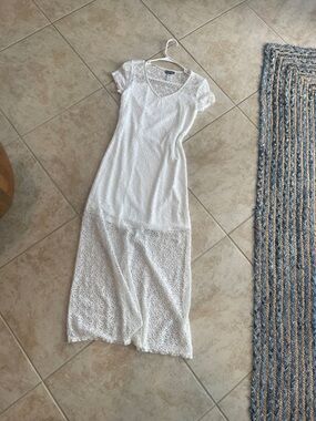 Tommy Bahama White Lace Maxi Dress with Short Sleeves